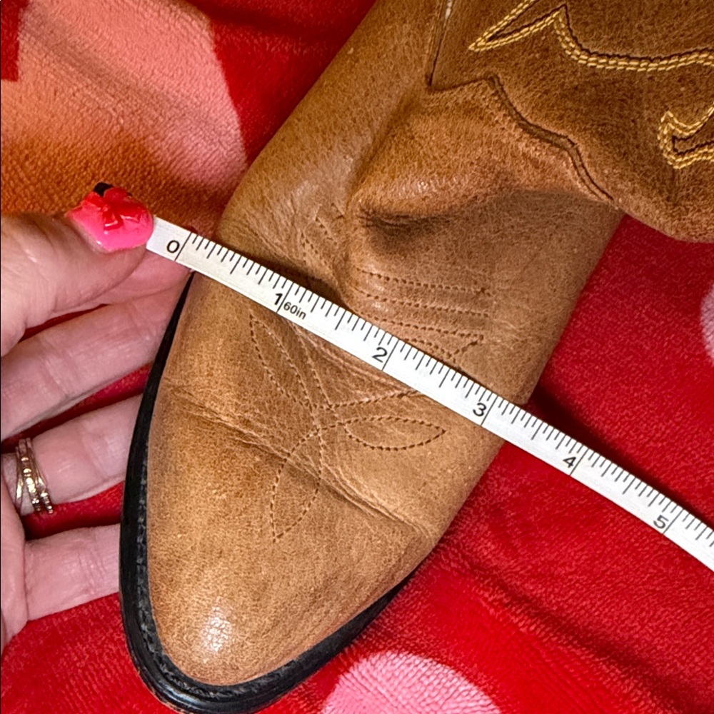 VINTAGE Kids Old West Tan Brown Western Cowboy Boots - yellow & black stitching - Picture 12 of 16